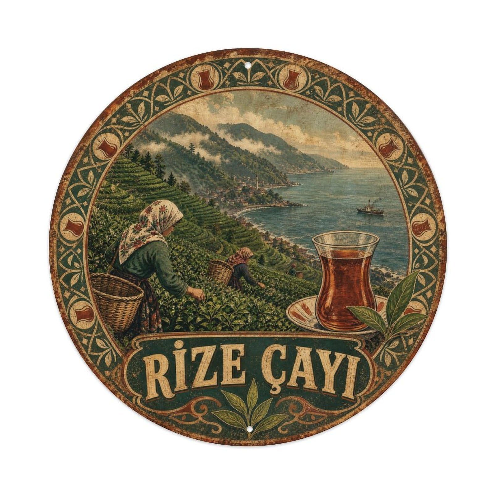 Trabzon Rize Tea Turkish Beverage Heritage Graphic Metal Tin Sign