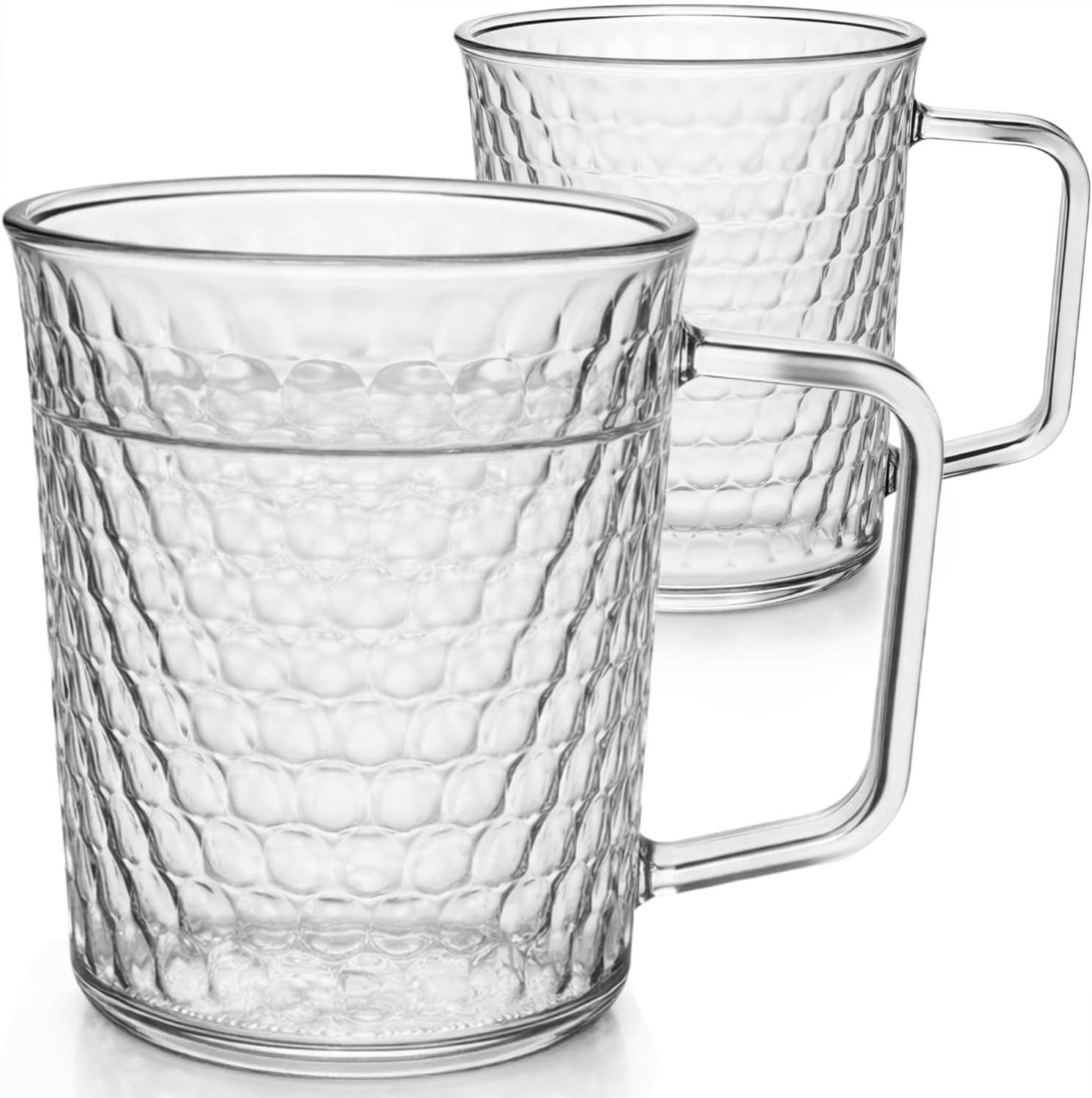 Aquach 20 Oz Glass Coffee Cups, Clear Tea Mugs with Handle, Microwave and Dishwasher Safe Home Office Drinking Mugs Perfect for Americano Cappuccino Hot&Cold Beverages, 2-Pack