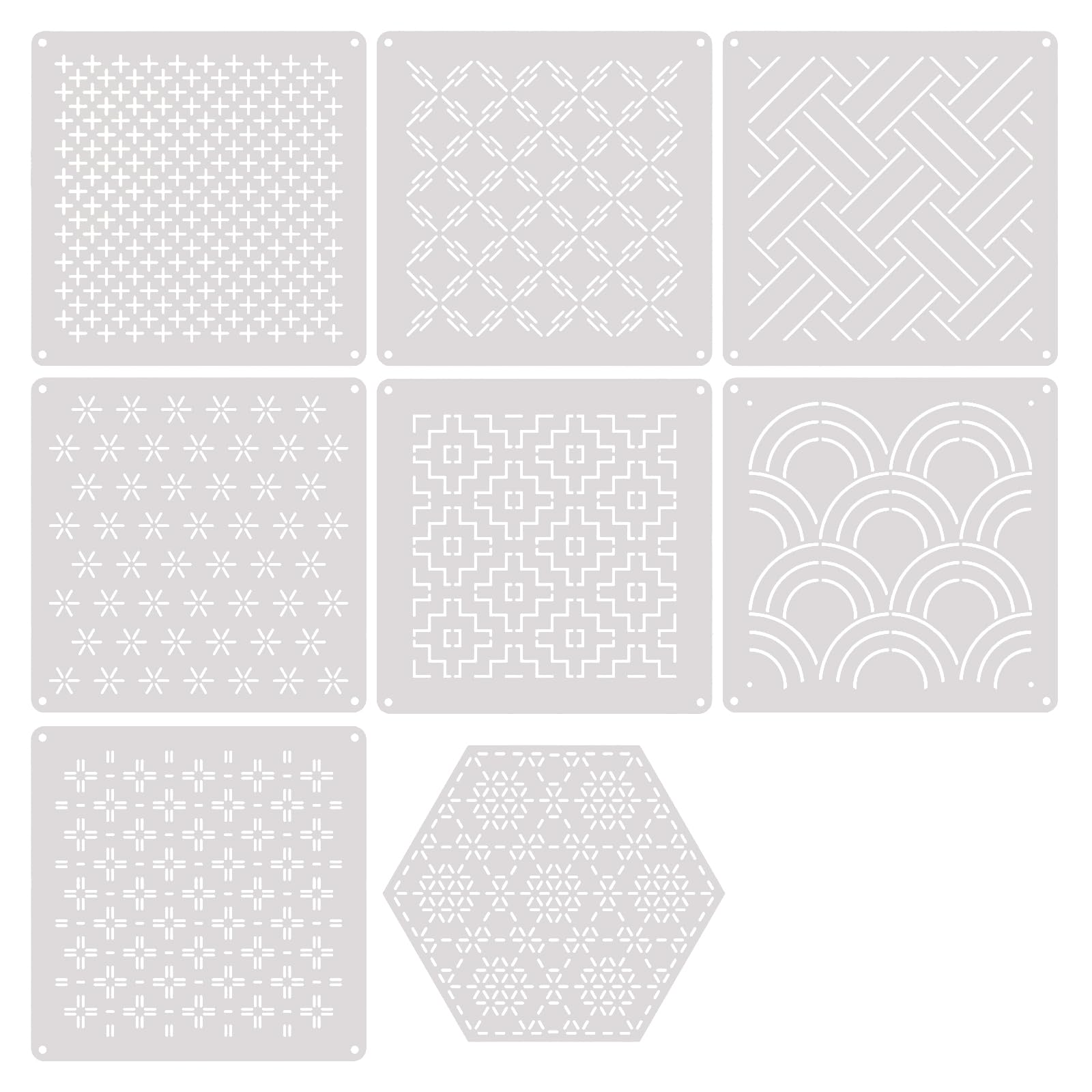 PANGBOER Quilting Pattern Layout Stencil Set PET Geometric Embroidery Guides 13 X 13 Cm for Fabric Guide Projects Sashiko Stencil Set Embroidery Sheets Quilting Pattern Layout Template Fabric