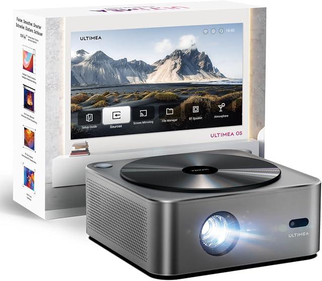 ULTIMEA Projector 4K Decoding HDR10, Bright Corners 700 ANSI Lumens, Obstacle Avoidance, Auto Focus, 6D Keystone and Intuitive OS, Native 1080P Outdoor Projector for iOS Android Phone, Apollo P40