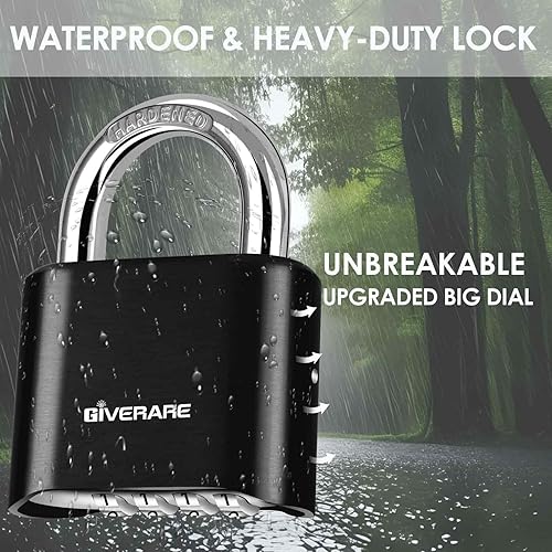 Miniatura 5 de Cerradura de combinación de 4 dígitos, candado de metal resistente, cerraduras de aleación para exteriores con grillete de acero endurecido,