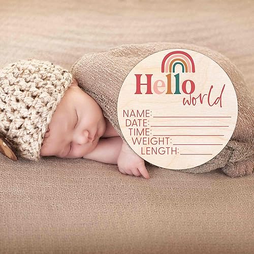 Miniatura 9 de Letrero de Hello World para recién nacido, placa de anuncio de nacimiento con nombre de bebé para hospital, accesorio para fotos, decoración de