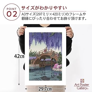 Amazon.co.jp: 川瀬巴水 ポスター 複製 (亀戸の藤) A3サイズ