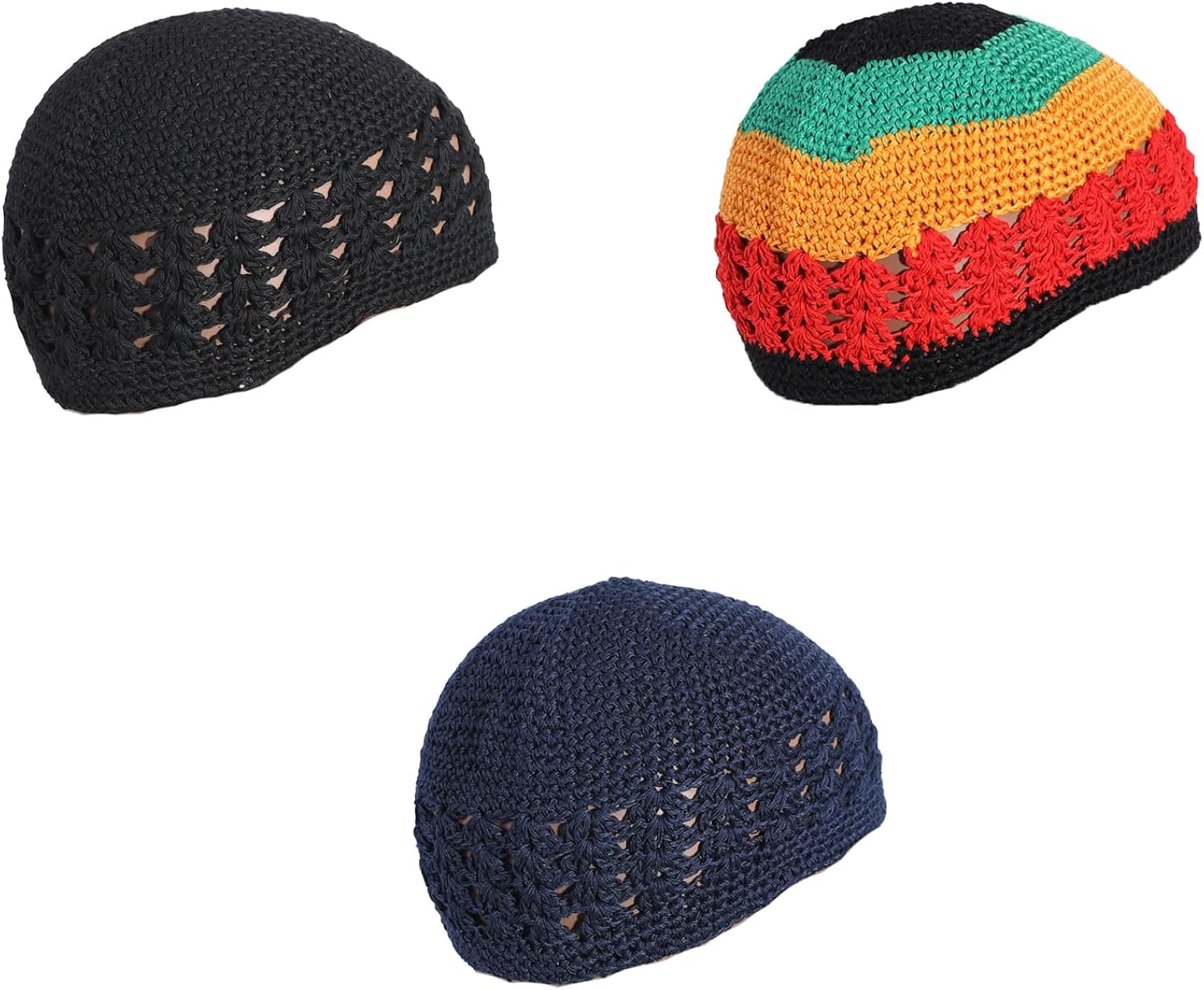 Unisex Premium Cotton Gitter Stricksch&auml;del M&uuml;tzen Kufi Caps 3 Verpackt f&uuml;r M&auml;nner Frauen