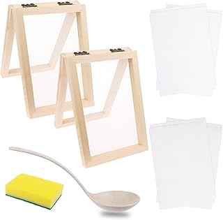 12 PCS Paper Making Kit - 5 x 7 Inch Wooden Paper Making Mould Frame Paper Making Screen Papermaking Mould with Spoon & Re...