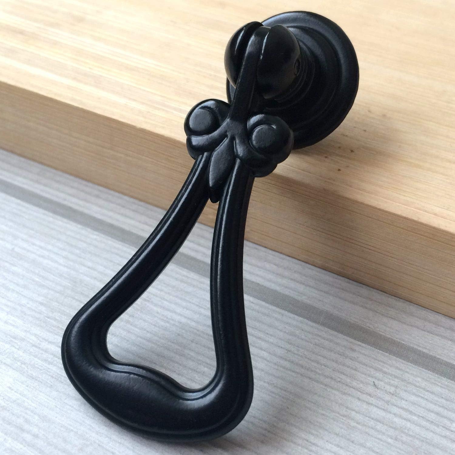 Drawer Knob Single Drop Pull Ring Knob Drawer Pull Pendant Dresser Pull Handles Antique Gold Brass Bronze Black (Color : Black)