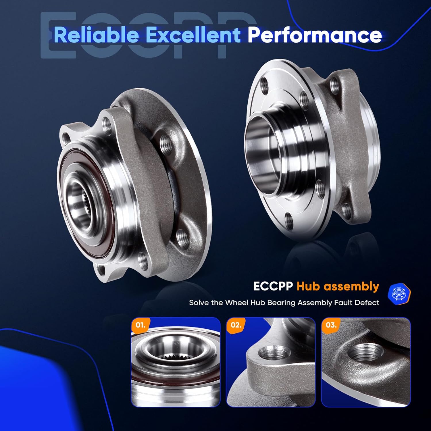 ECCPP Replacement for Pair of 2 New Complete Front Wheel Hub Bearing Assembly 5 Lugs w/ABS for VOLVO S60 S80 V70 XC70 1999-2009 513194 x2