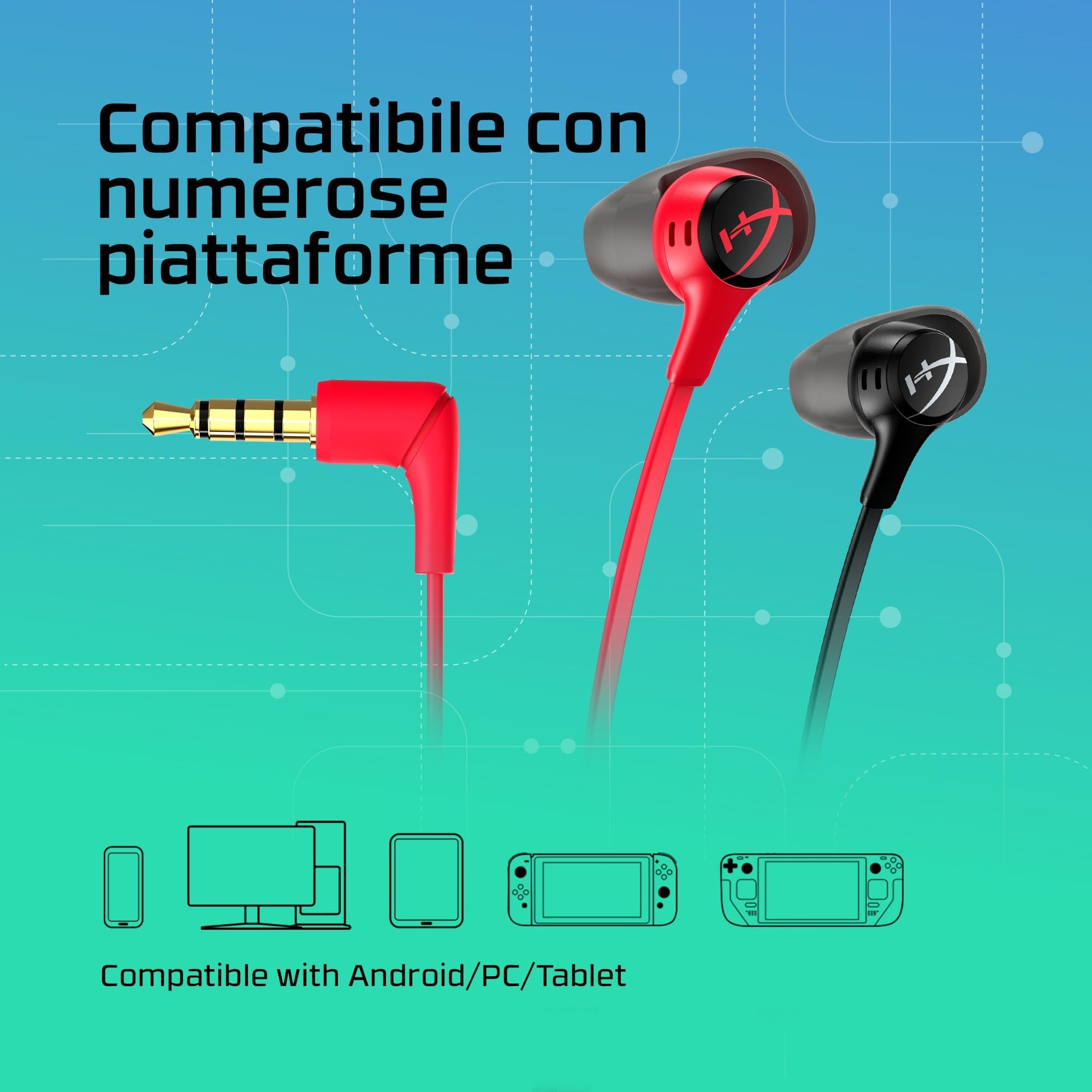 HyperX Cloud II Auricolari, Connettore a 90 Gradi, Cavo Antigroviglio, 4 Misure di Copriauricolari in Silicone, Microfono Integrato e Pulsante Multifunzione, Adatto per Nintendo Switch e PC, Nero