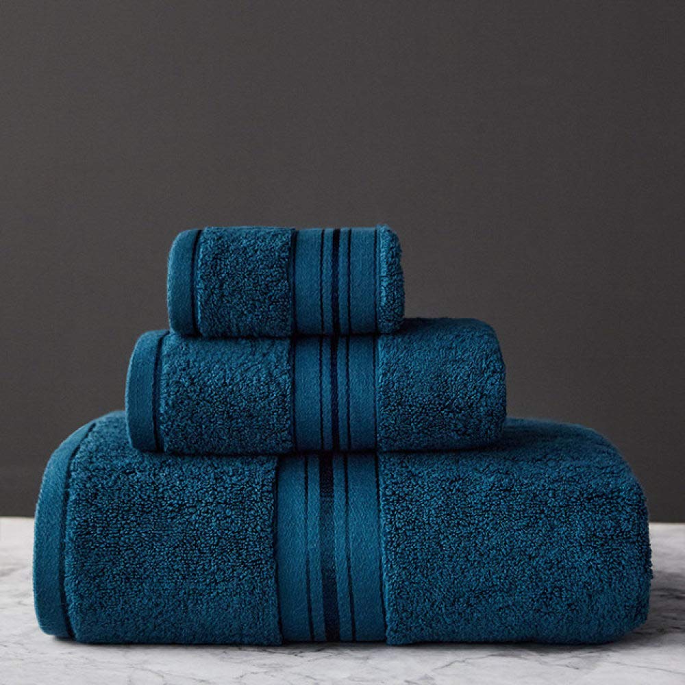 HSIYE,Bath Linen,Cotton Towel Bath Towel of Three Sets Solid Color Thicken Bathroom Towels Set Soft Comfortable,SHENG LAN,1Pc FaceTowel34x75cm