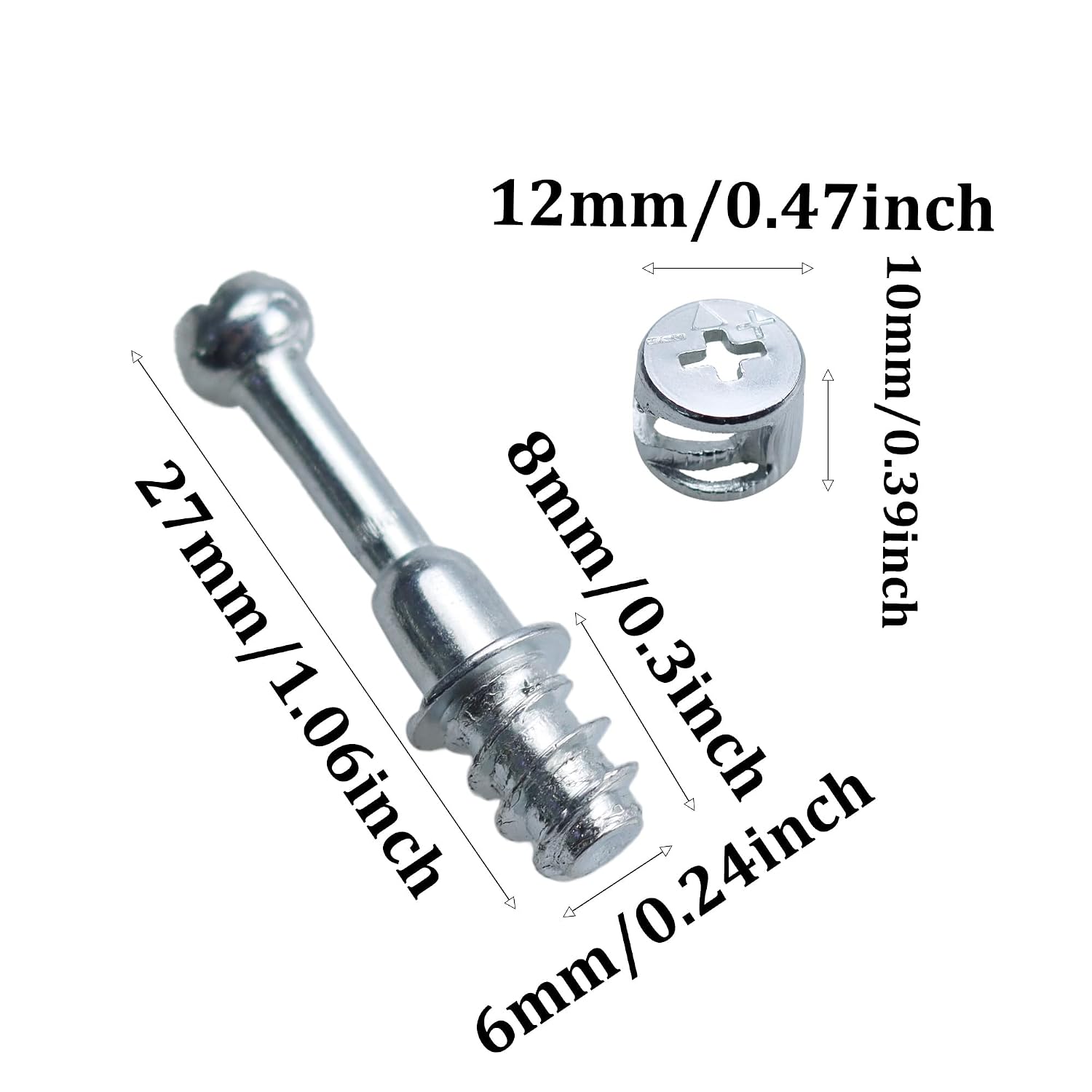 20 Sets Cam Lock Furniture Connectors - Pre-Inserted Nut Bolt for Secure Assembly, Wood Drawer Cabinet Dresser Fitting, Flat Back Dowel Fasteners for DIY Knock Down Furniture (10x12mm)