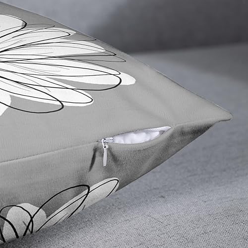 Miniatura 3 de Emvency Juego de 4 fundas de almohada grises y amarillas, diseño de margaritas modernas con bonitas flores blancas para sofá de mano, fundas de