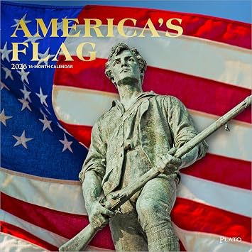 Americas Flag | 2026 12 x 24 Inch Hanging Monthly Square Wall Calendar | Foil Stamped Cover | Plato | USA United States of America
