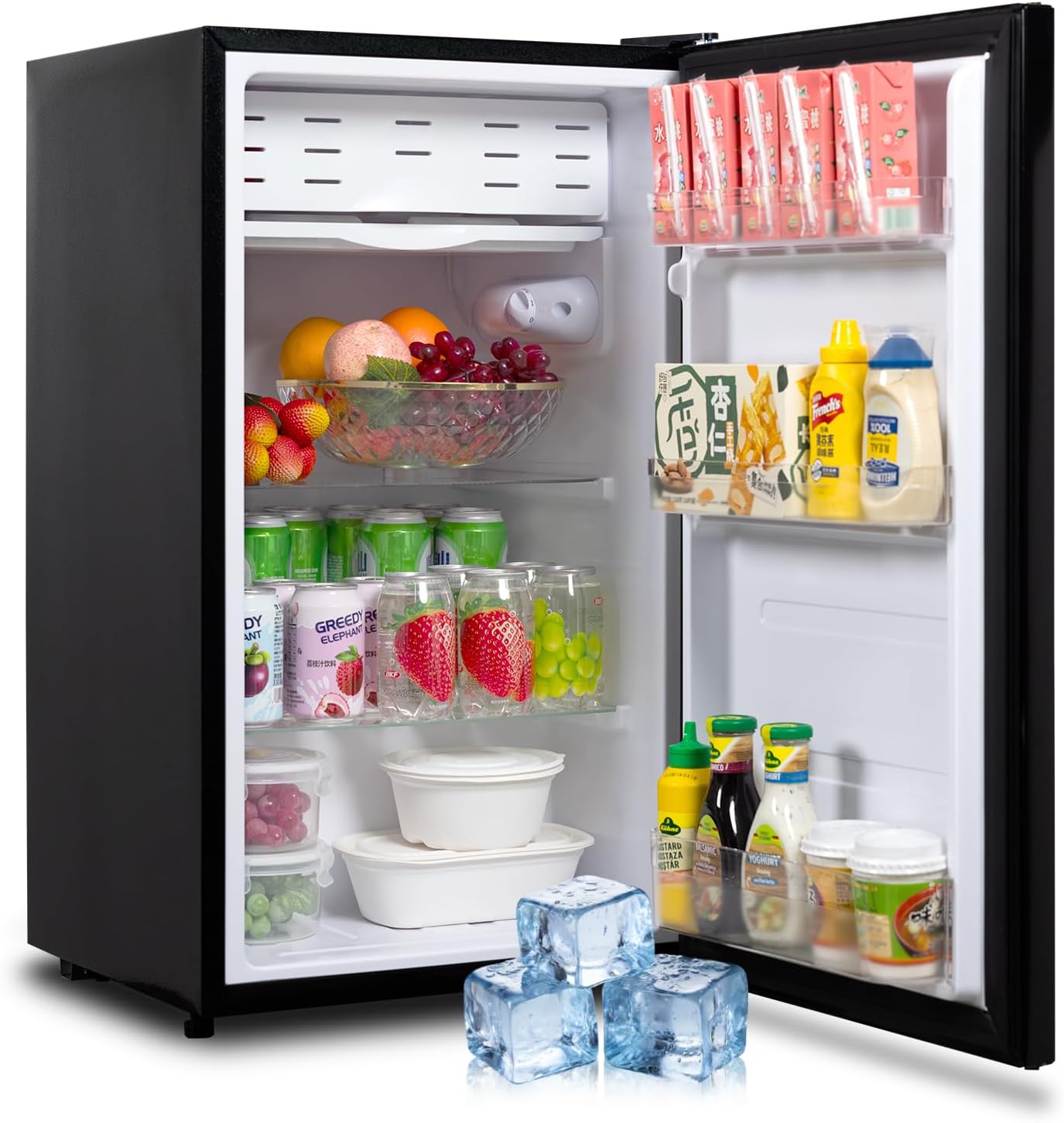 SMETA Mini Fridge 3.2 Cu.Ft, Single Door Small Refrigerator for Bedroom Office Dorm Apartment, Undercounter Compact Fridge for Garage Kitchen, Low Noise, Energey Saving, Black