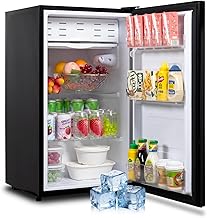 SMETA Mini Fridge 3.2 Cu.Ft, Single Door Small Refrigerator for Bedroom Office Dorm Apartment, Undercounter Compact Fridge for Garage Kitchen, Low Noise, Energey Saving, Black