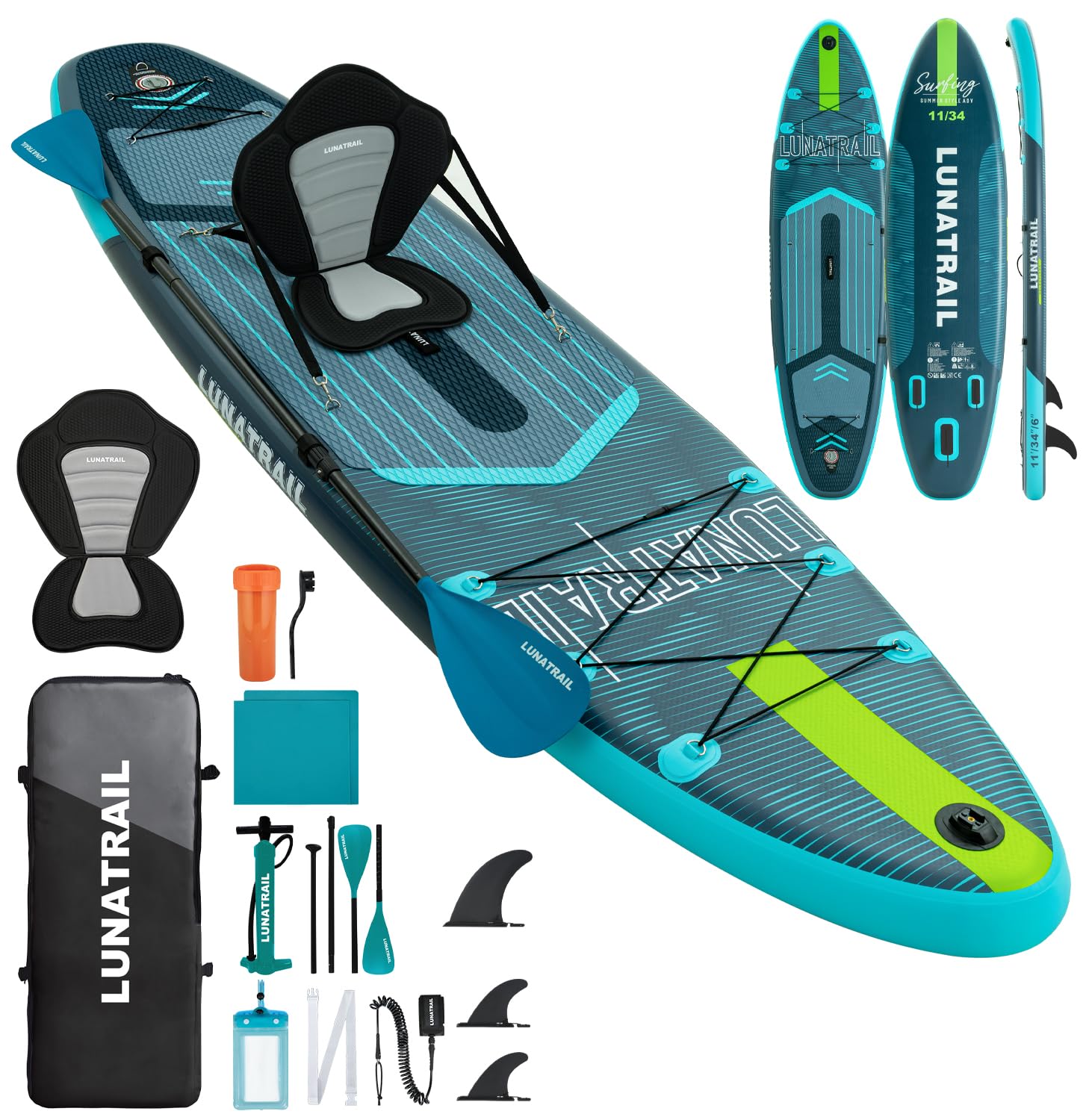 【11'×34"】 Extra Long/Extra Wide Premium Inflatable Stand Up Paddle Board (SUP) – Portable & Lightweight for Yoga, Surfing, Family Fun | Complete Kit