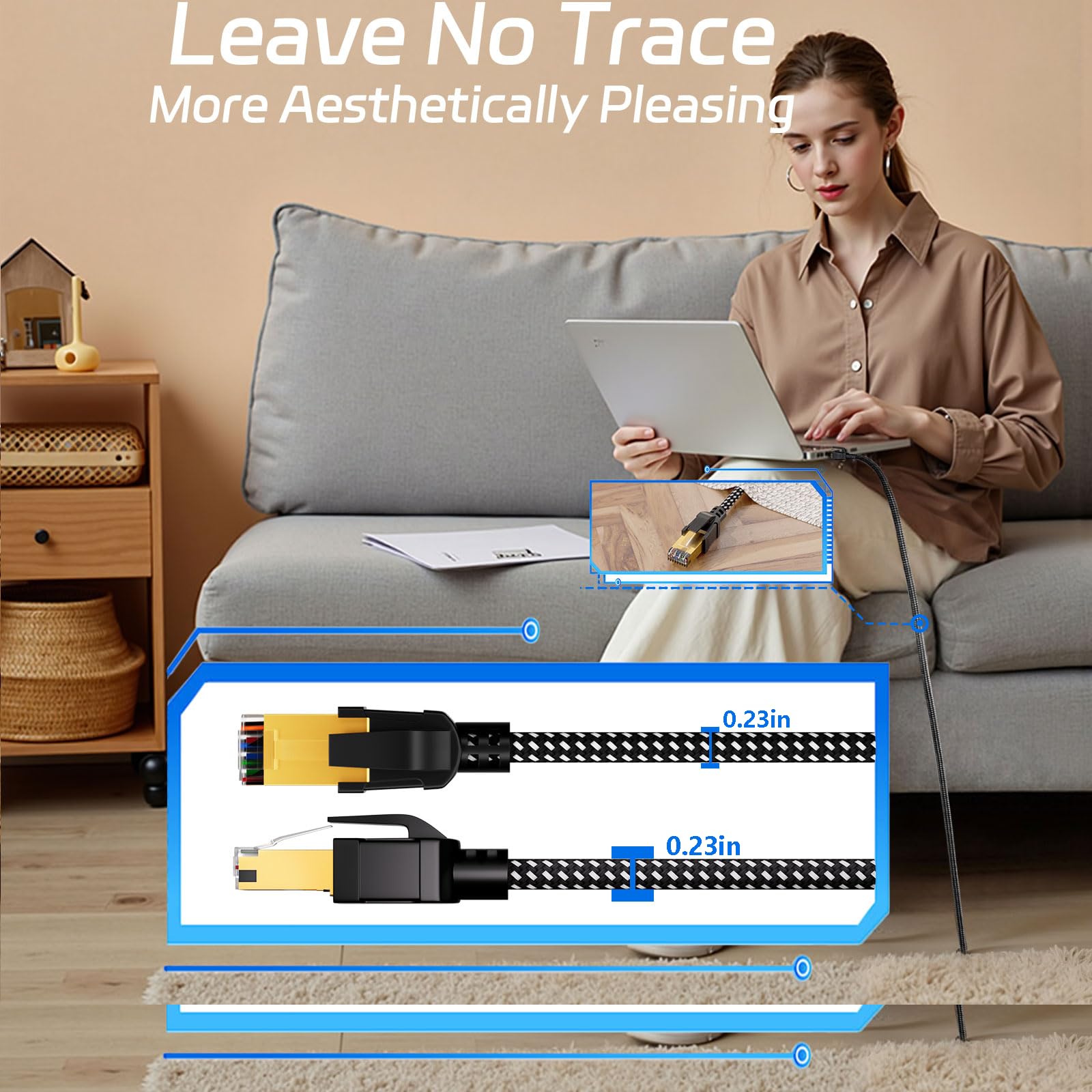 Cavo Ethernet Cat 8, cavo di rete intrecciato ad alta velocità, con connettore RJ45, 40 Gbps, 2000 Mhz, resistente, cavo LAN schermato per interni (grigio, 3 m)