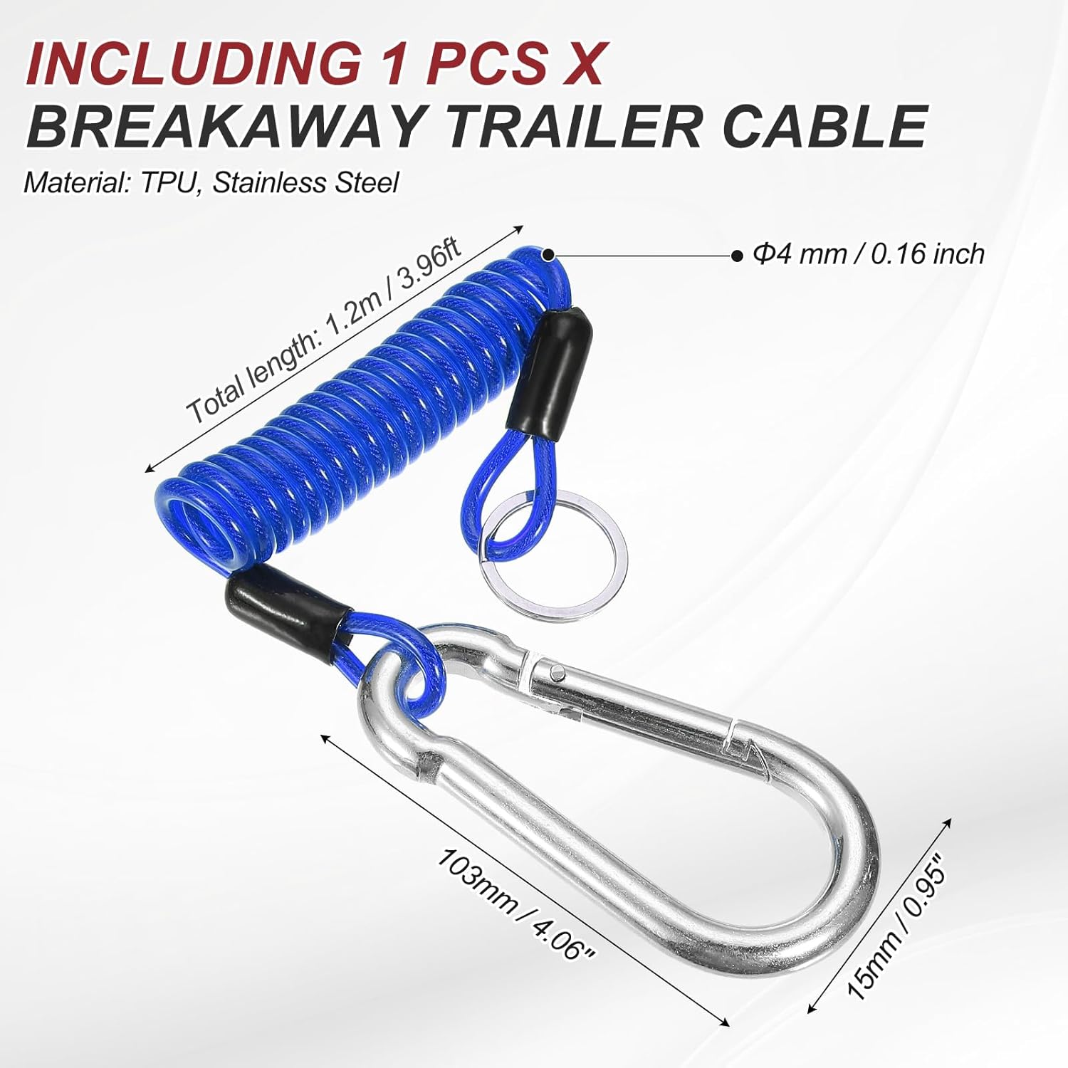 PATIKIL 3 ft Breakaway Trailer Cable,Trailer Brake Away Cable Safety Cable Strap Spring Towing Coiled Wire with Clip for RV Trailer Emergency Breakaway Switch, Blue - Image 2
