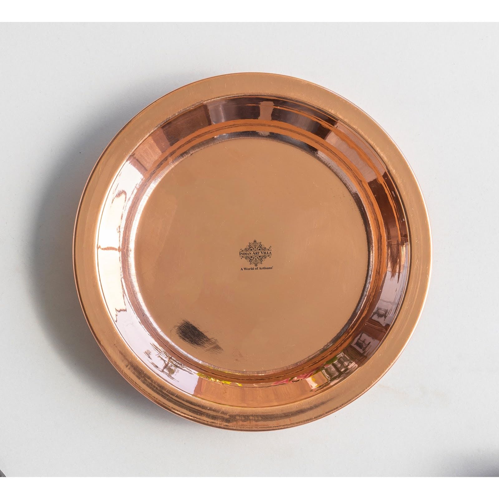 IndianArtVilla Copper Pooja Thali Plate, Poojan Purpose, Spiritual Gift Item, 8" Inch Each, Set of 2 3