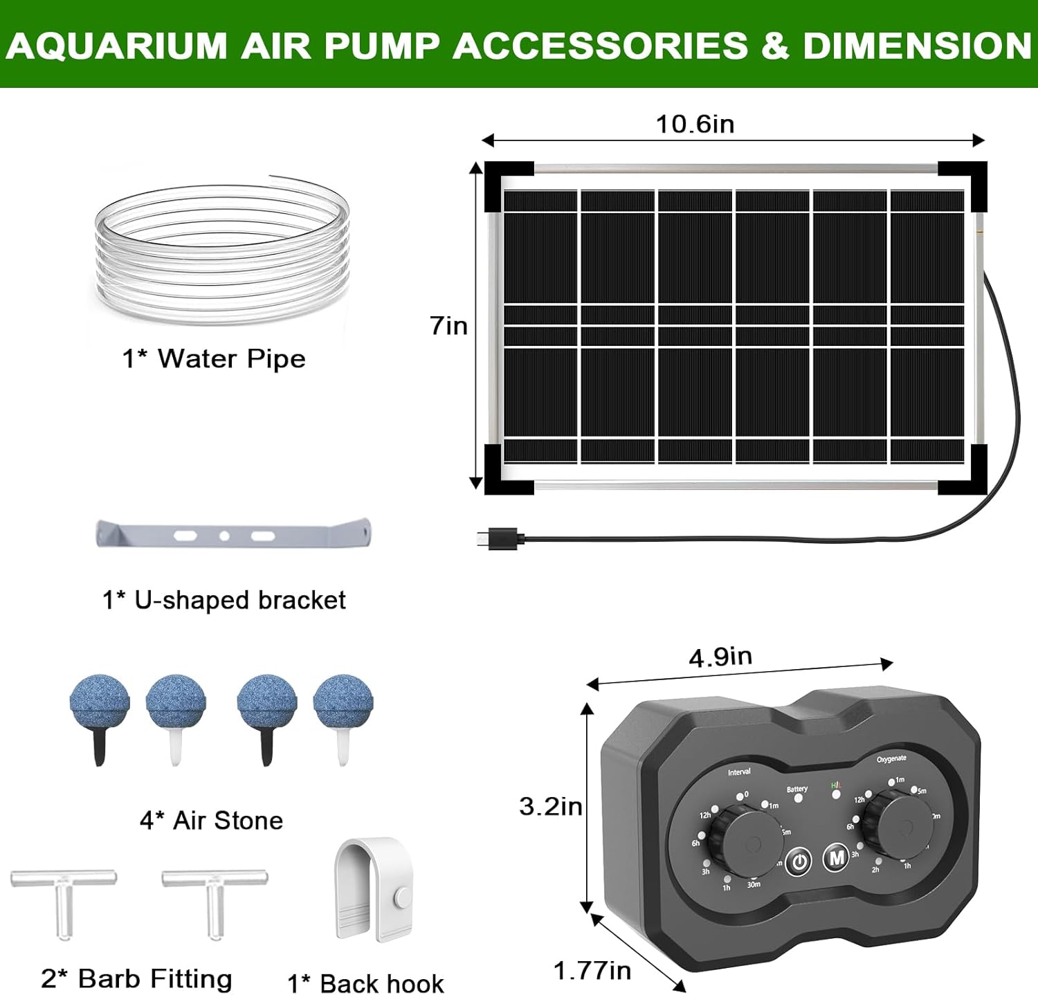 Lewisia 6W Solar Pond Aerator with Timer Control Air Pump Battery Aeration Kit Fish Tank Bubble Oxygenator
