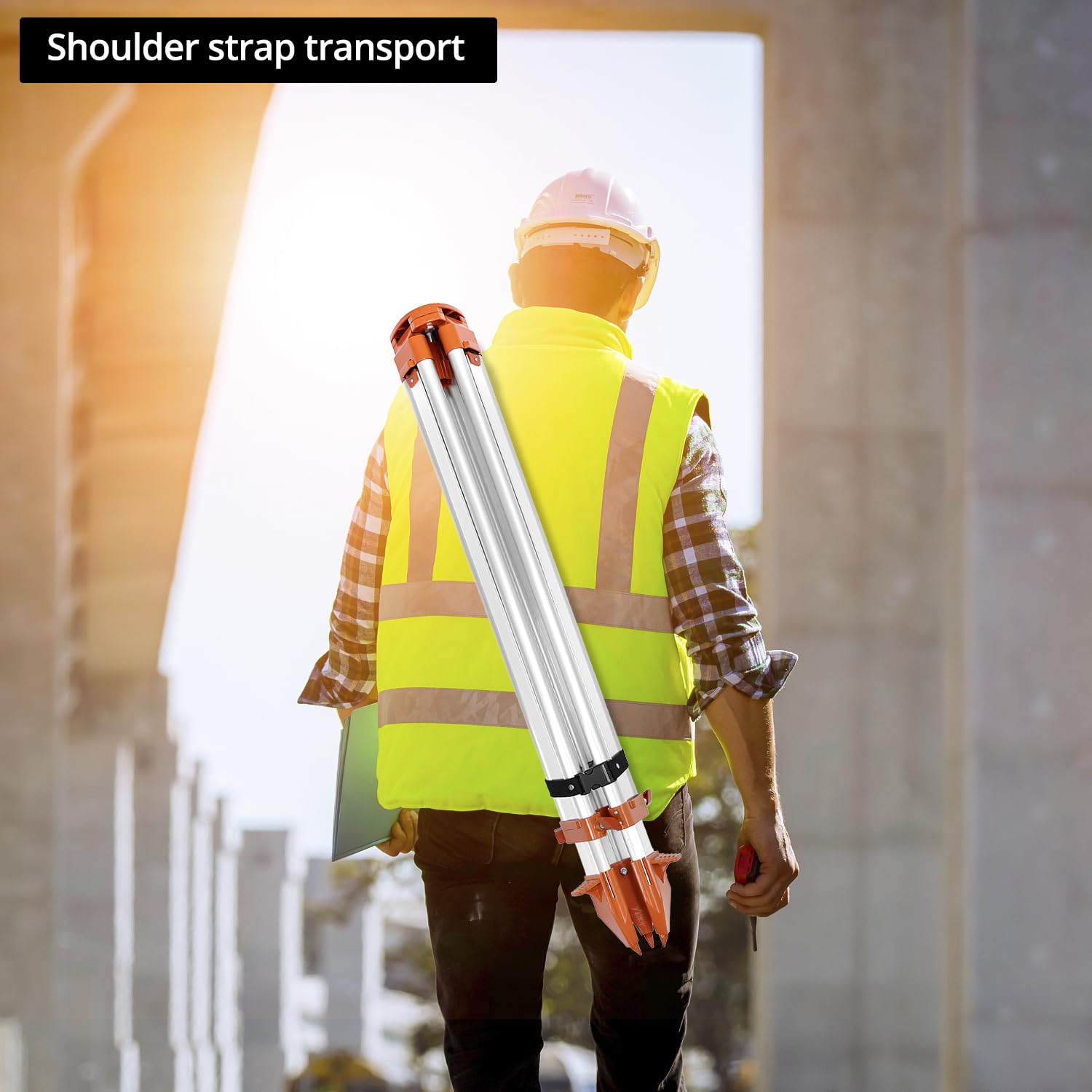 QWORK Trípode de encuesta de aluminio – Trípode de contratista resistente con abrazadera rápida, trípode universal de nivel de tránsito, rosca de 5/8 x 11 pulgadas