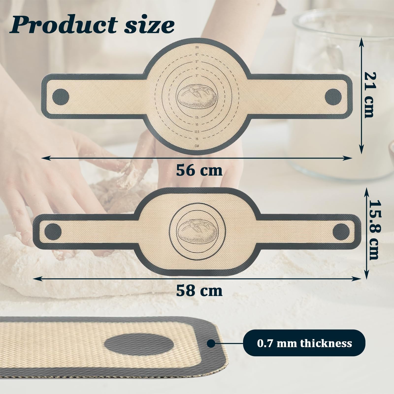 Tapis de Cuisson en Silicone pour Four Hollandais Lot de 2 Antiadhésif Réutilisable avec Poignées Anti-Brûlures Compatible Pizza Pain au Levain Rond Ovale