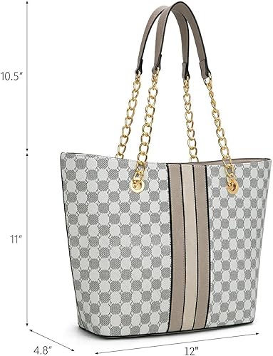 Vista 25 de Montana West Bolso de mano para mujer con asa superior con cadena Gris/Negro,M Café,M Deep Rose Rojo,verde, (M Green),Beige,Monograma