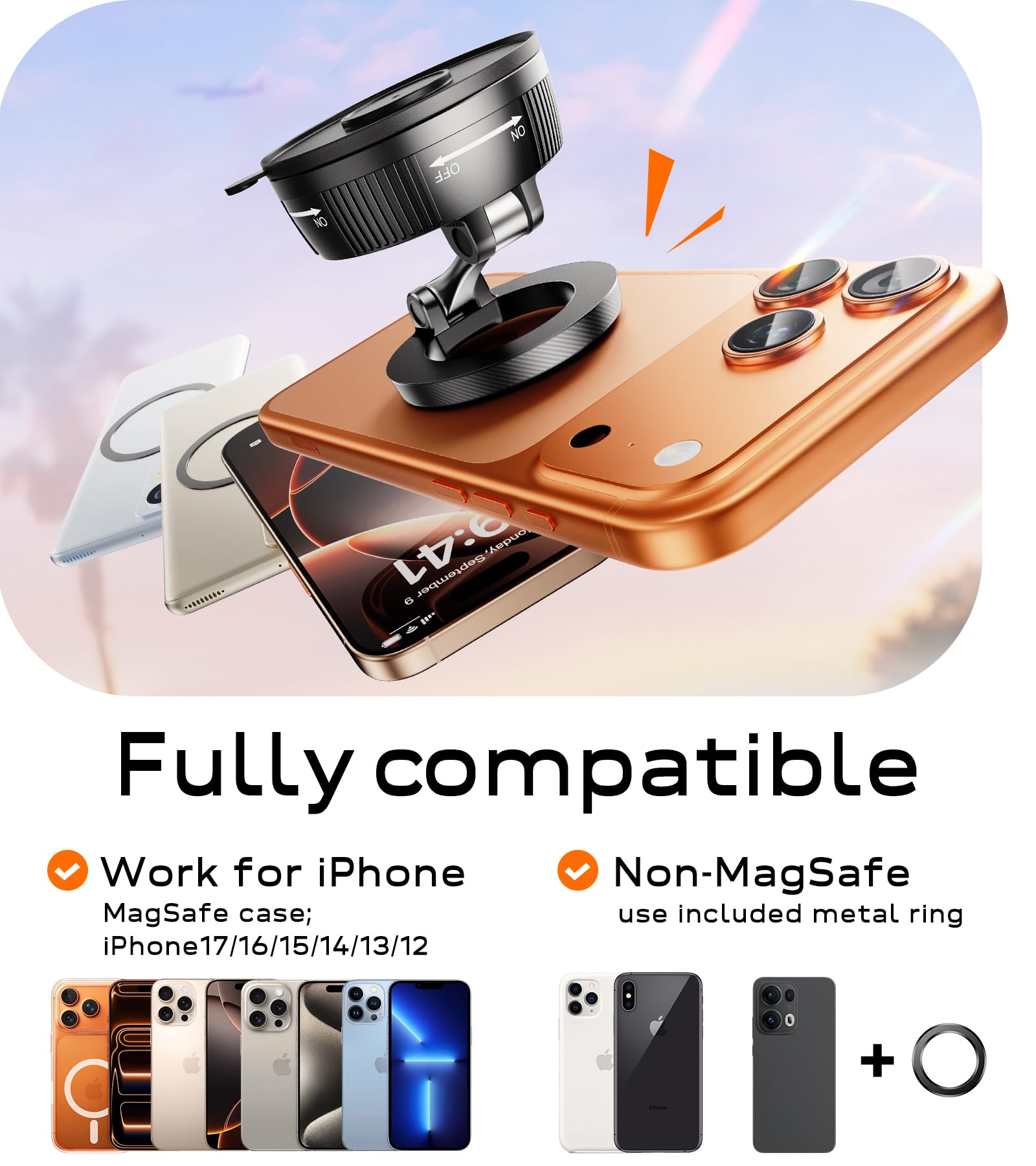 Lazmount Car Mount for MagSafe All Smartphones One-Tap Rotate for Calls, N55 Magnets Stay Rock-Solid ABS Silicone Magnet Nano Gel Suction and 24 N55 Magnets Twist-Lock 180/360 Adjust Holder -Black - 2
