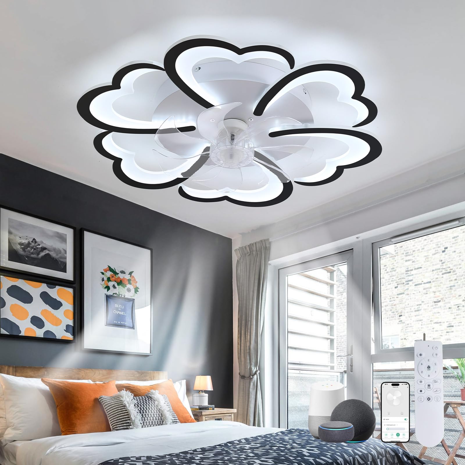 Ventilatore A Soffitto Con Luce LED 108W – 6 Velocità E Telecomando – Moderno Nero Per Camere E Soggiorno