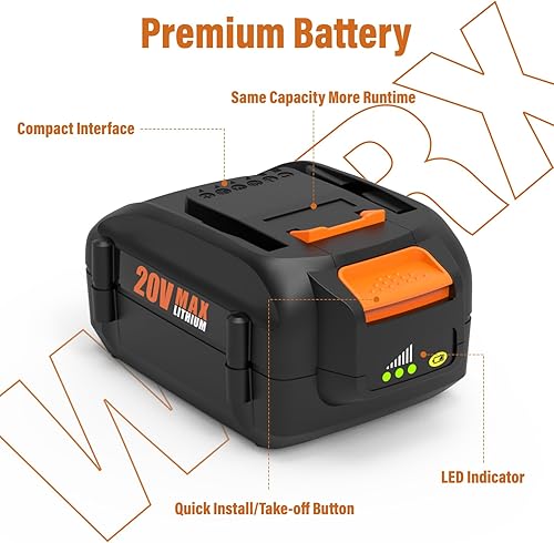Miniatura 6 de Paquete de 2 baterías de repuesto de 6.0Ah 20V para Worx WA3525, WA3520, WA3575, WA3578 y 20 V cargador de batería de repuesto WA3875 de doble