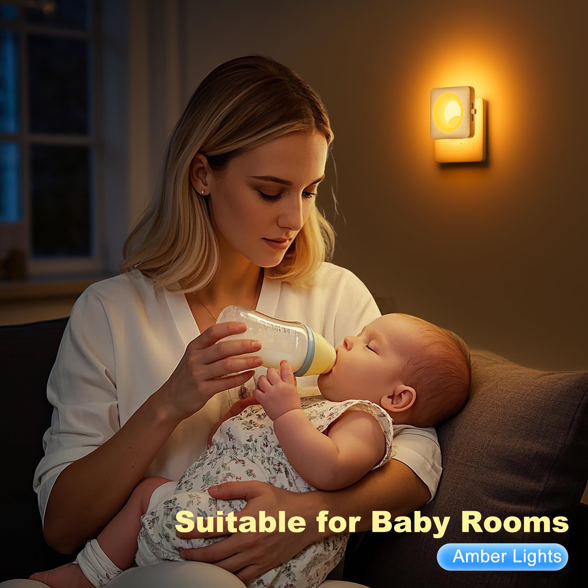 Swoieltr Luce Notturna Bambini da Presa, [2 Pezzi] 1800K Ambra Luci con Sensore Crepuscolare e Automatico Luminosità Regolabile per Camera da Letto, Corridoio, Scale, Bagno