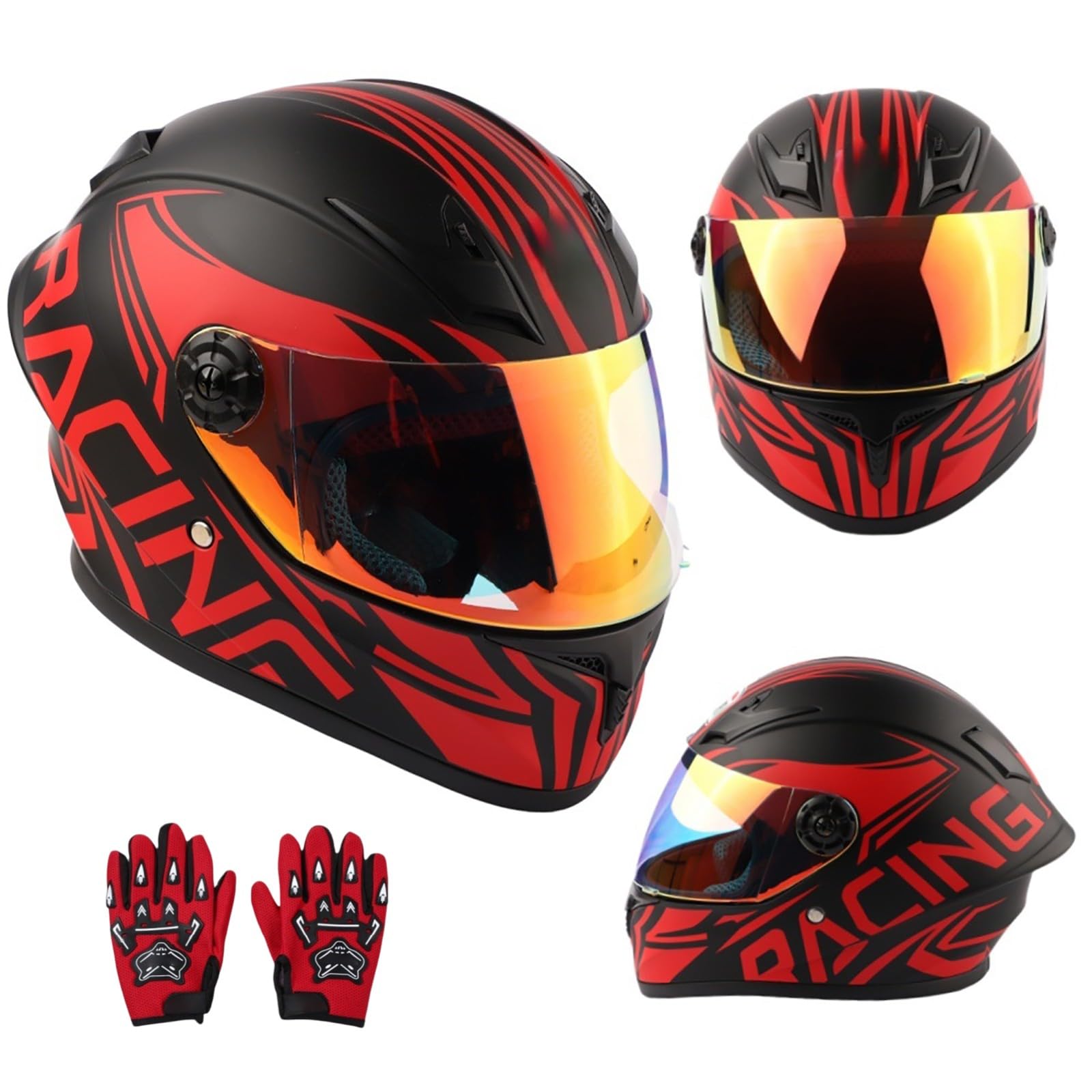 Kask integralny, kask dziecięcy z certyfikatem ECE 2205, kask dla małych dzieci, do rowerów elektrycznych, skuterów, gokartów, motorowerów, dzieci, z rękawiczkami