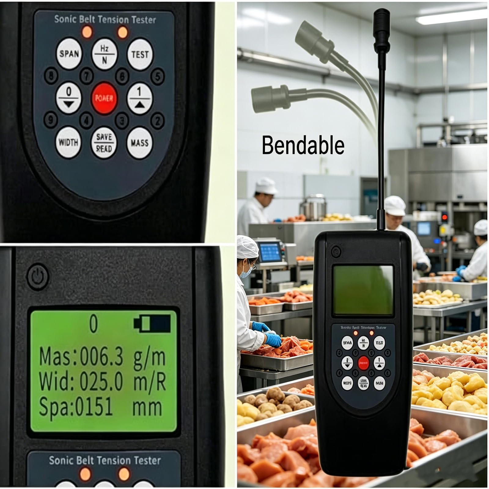 MObyat Cyfrowy pasek tensjometru silnika, tester napięcia paska z wyświetlaczem LCD, 10-500 Hz, wysoka dokładność ± 1 Hz, 20 parametrów pamięci podwójny wyświetlacz, do regulacji napięcia pasa maszyn