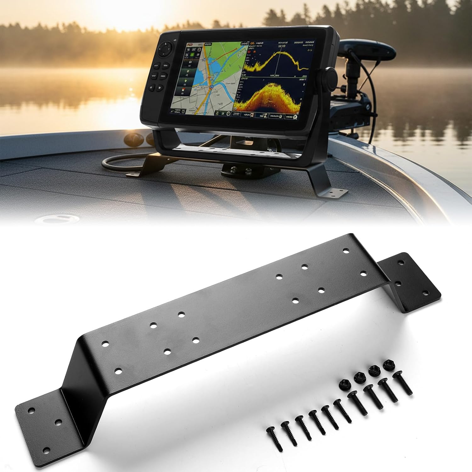 Zonon Fish Finder Mount 18.5'' Graph Mounts for Bass Boats Sonar Depth Finder GPS Positioning Displays Bracket Electronics Holder with Screws on Trolling Motor Platform for Deck Sea Fishing, Black