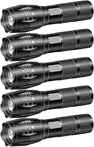 MODOAO Linterna LED de alto lúmenes, linternas para camping, senderismo, pasear perros - Potentes linternas de emergencia con 5 modos para uso al