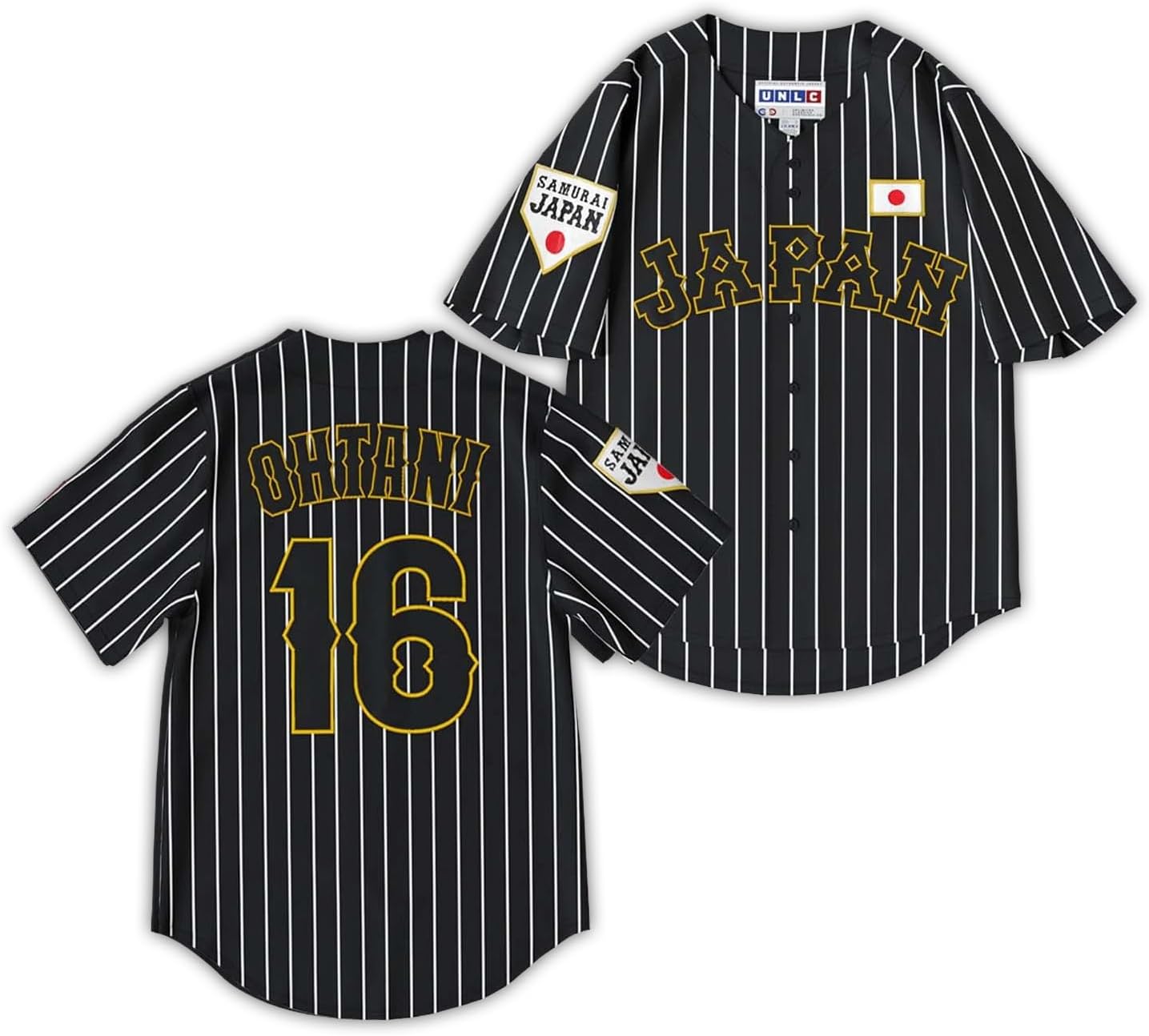 Samurai Baseball Jersey Durable Polyester, Breathable Mesh, Stitched Letters, Adult Black and White, Shohei Ohtani #16 Men’s