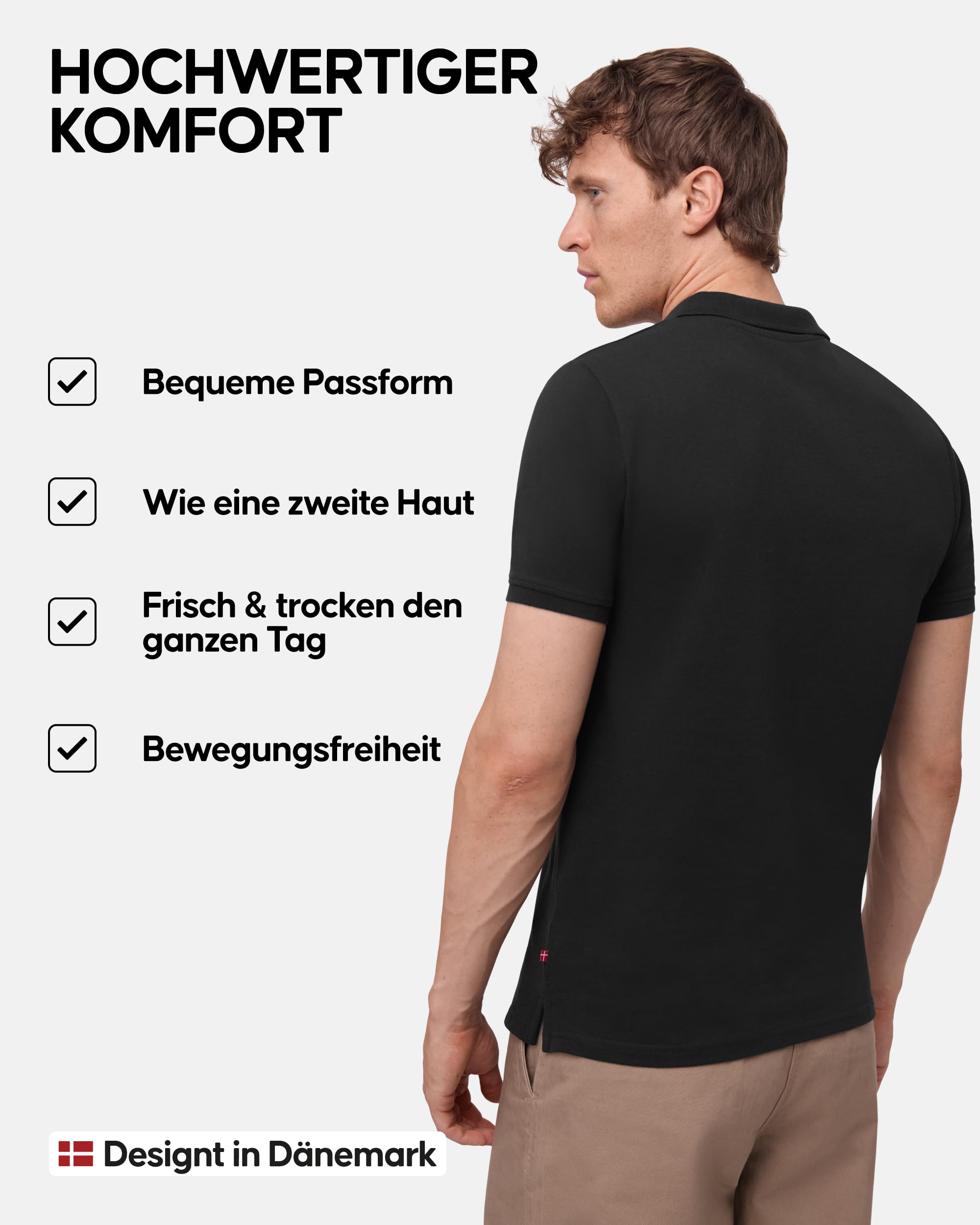 DANISH ENDURANCE Premium Poloshirt Herren Kurzarm (1er|2er Pack), Piqué Qualität aus Bio-Baumwolle, Polohemd, Regular Fit & Stretch, Weich & Bequem