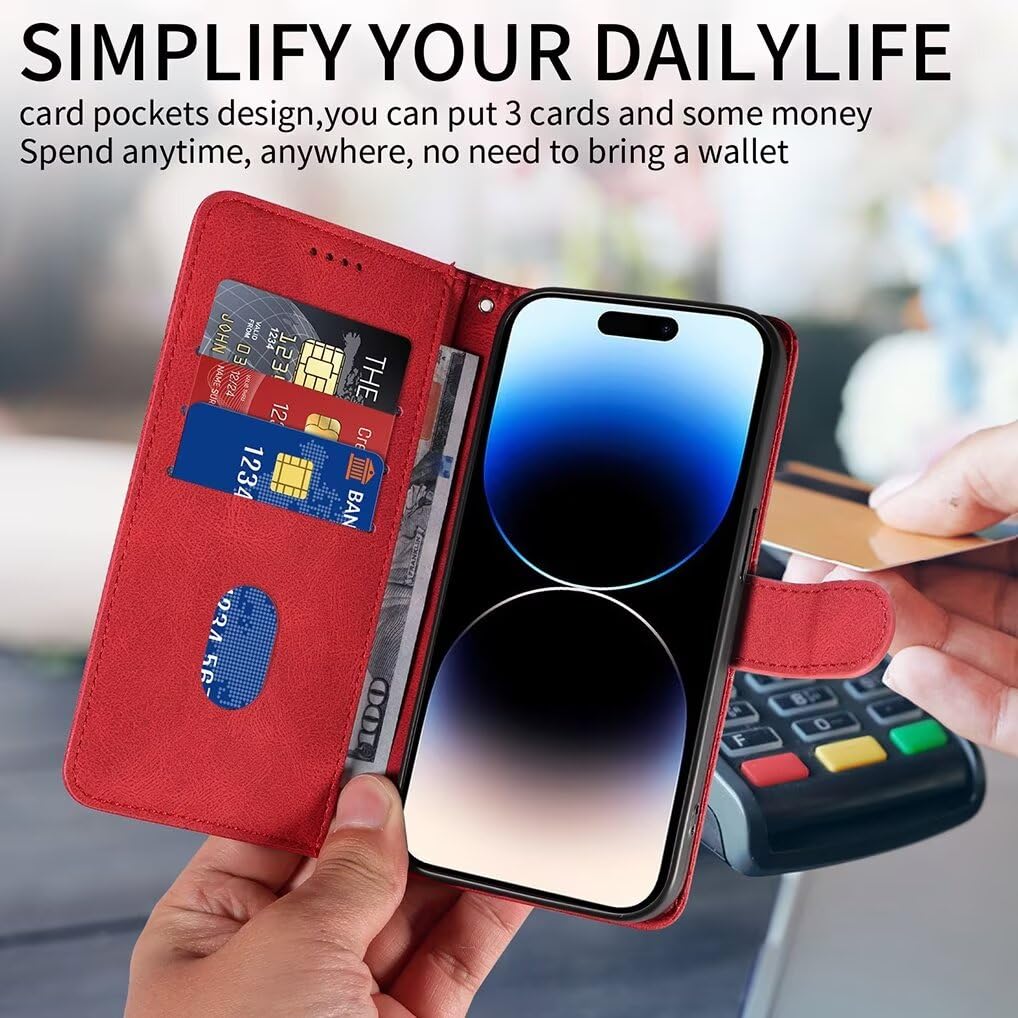 SEAHAI Cover per HONOR X7c / HONOR 200 Smart 5G, Ultra Sottile Custodia Premium PU Pelle Portafoglio Kickstand Slot per Schede [RFID Blocking] TPU Antiurto Flip Cover Libro - Rosso