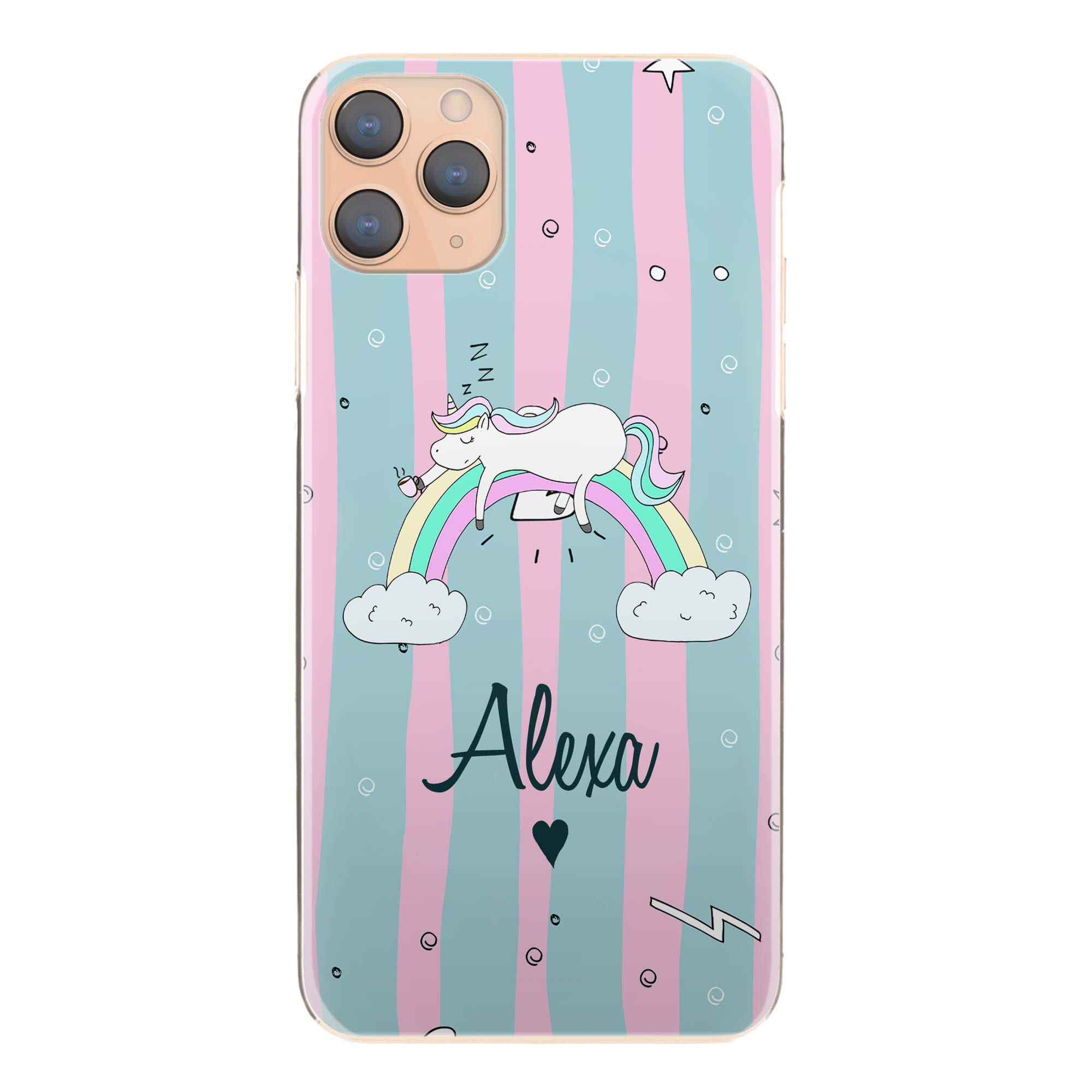 Personalised Initials Phone Case For Huawei P30 Pro (2019), Heart Name and  Unicorn Rainbow on Pink and Blue Stripe Print Hard Phone Cover, Unicorn