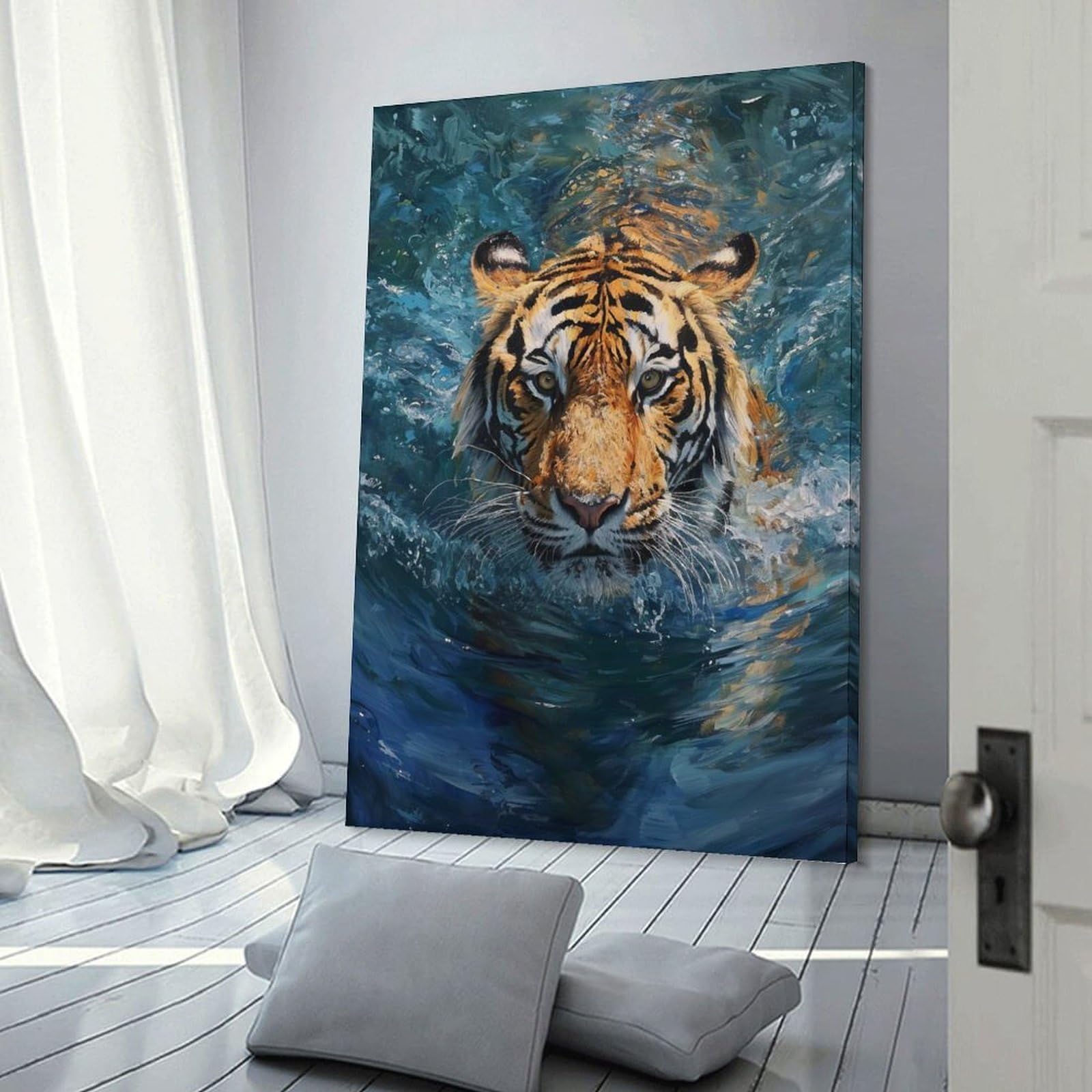 Junmoney Aquatic Tiger Portrait Room Decor Wall Art, 16x24inch(40x60cm), for Living Room, Lounge Or Sitting Room, A Home Accent with Warm Character