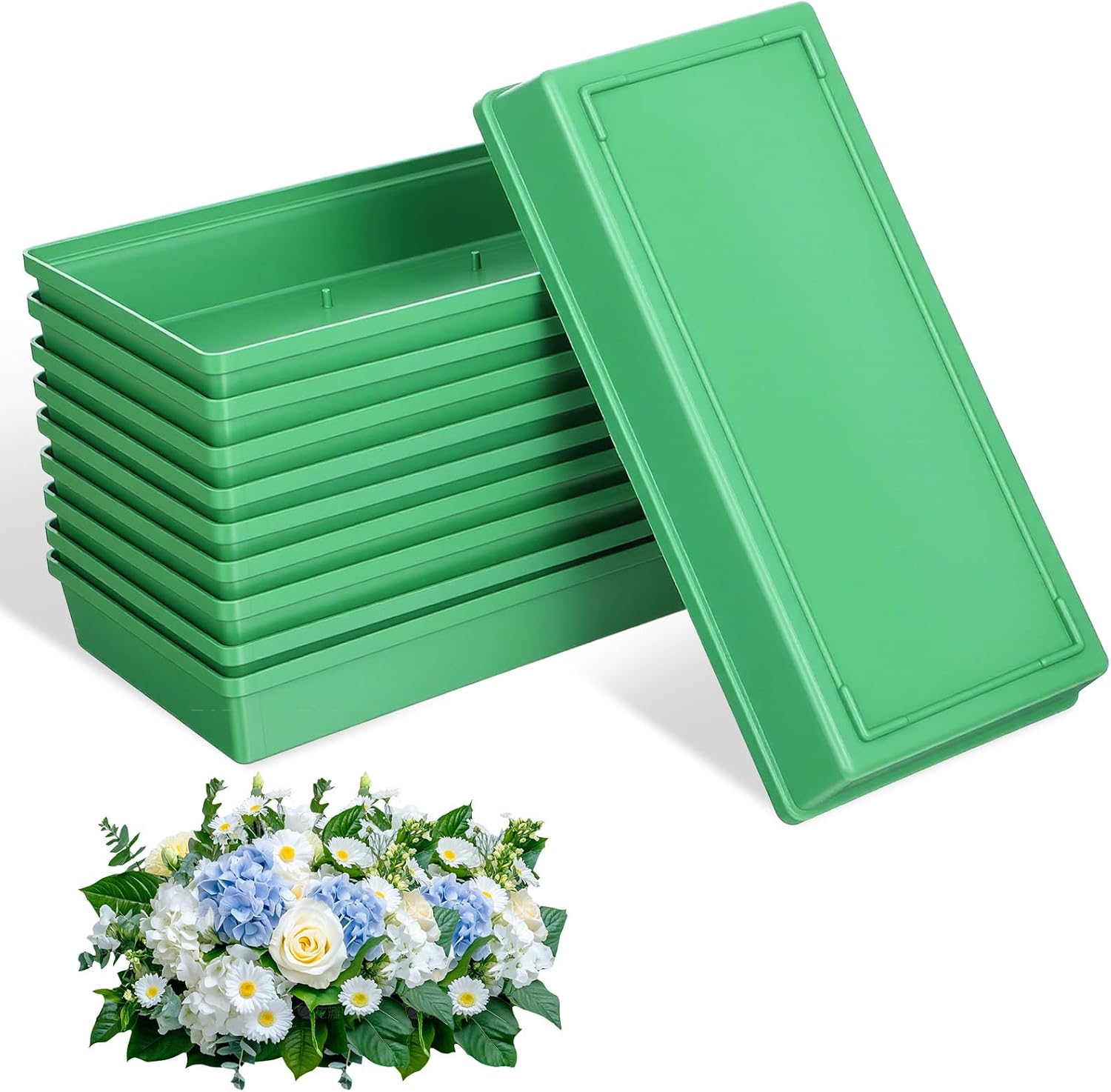 Kifmurase 10PCS Floral Foam Bowls, 10.8 × 5.4 × 1.5 inch Rectangle Wet Floral Foams Base Tray, Green Foam Block Container, Flower Arrangements Supplies for Table Party Wedding Festival Flower Decor