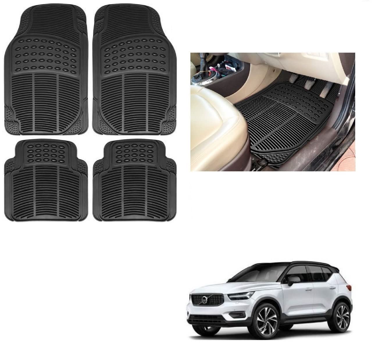 Auto Addict Rubber Mats Car Foot Mats (Black,Set of 4Pcs) for Volvo XC40