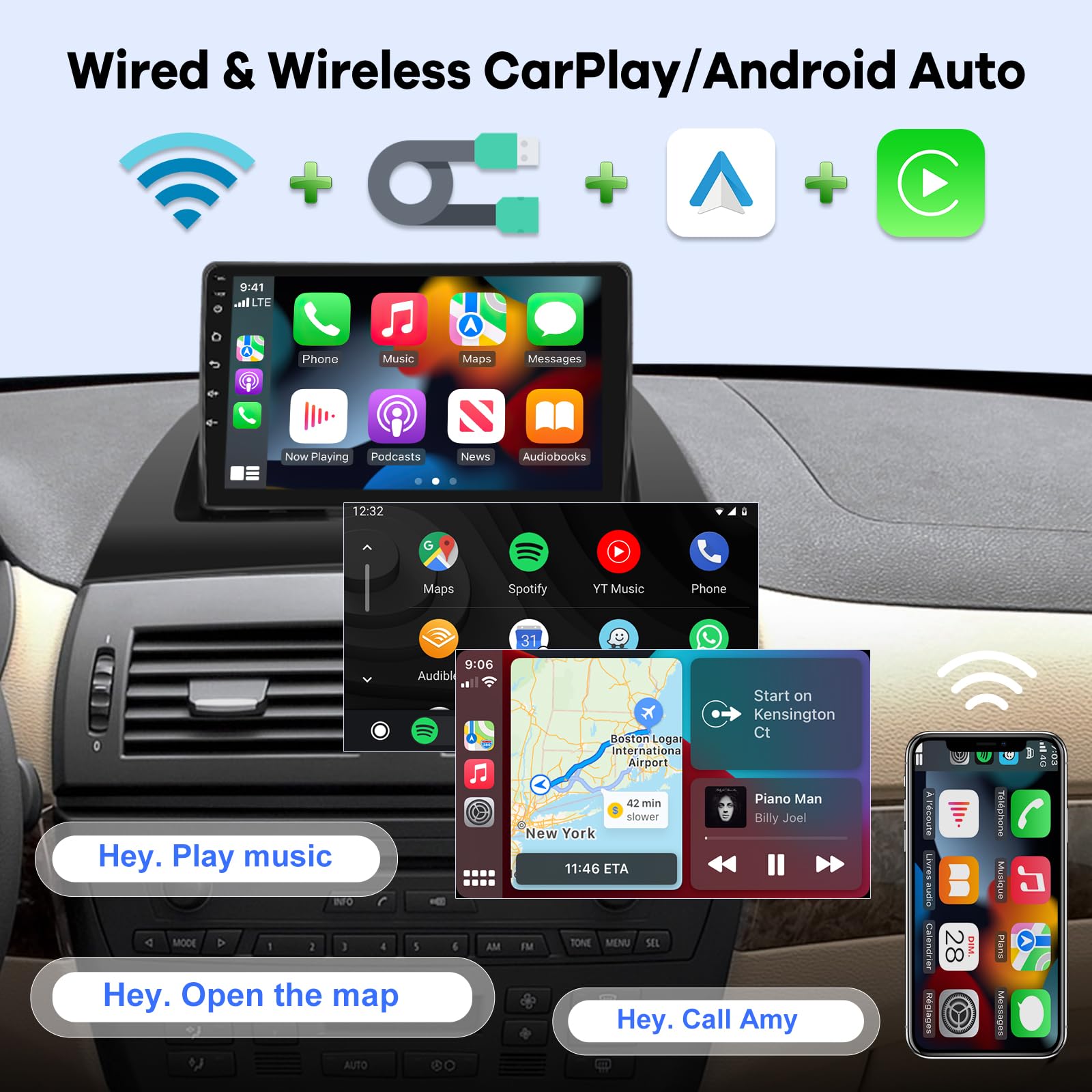 NHOPEEW Autoradio Android 9'' Per BMW X3 E83 2004-2012: CarPlay Wireless, GPS, DSP 32EQ E Telecamera Retrovisore
