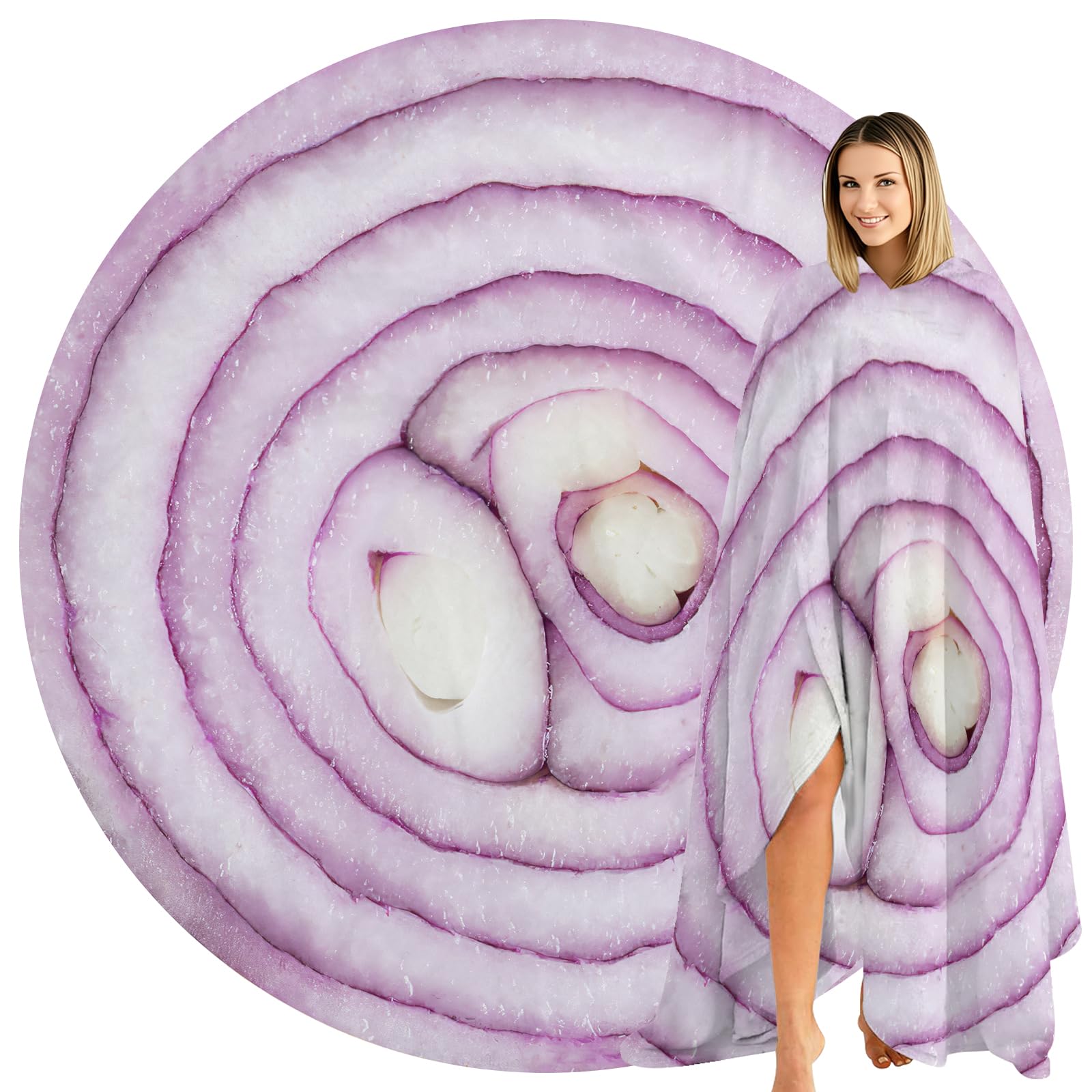 Abaysto 10 Funny Onion Blanket For Adults & Kids, Soft Flannel Round Novelty Food Blanket, Giant Food Gift For Bedding, Crib, Sofa, Outdoors 180Cm