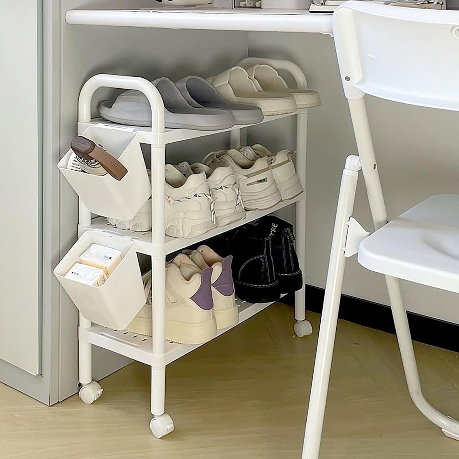 Shoe Storage Racks Organizer with Wheels, Slim Space Saving Shoe Stand