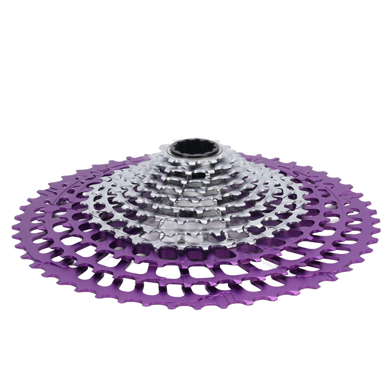 aqxreight Cassette de Bicicleta 12 Velocidades 10-51T Diseño Hueco Ligero CNC Mecanizado para Cambiar en XD Freehub Actualización de Ciclismo Violeta Plata