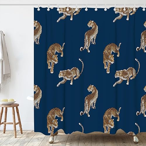 Miniatura 2 de Cortina de ducha bohemia con estampado de leopardo y guepardo, tela para bañeras, juego de cortina de ducha con 12 ganchos, 72 x 72 pulgadas,