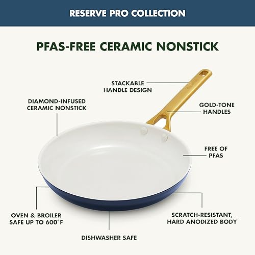 Miniatura 7 de GreenPan Juego de utensilios de cocina antiadherentes Reserve Pro de 10 piezas, cerámica certificada NSF, juego de ollas y sartenes anodizadas duras