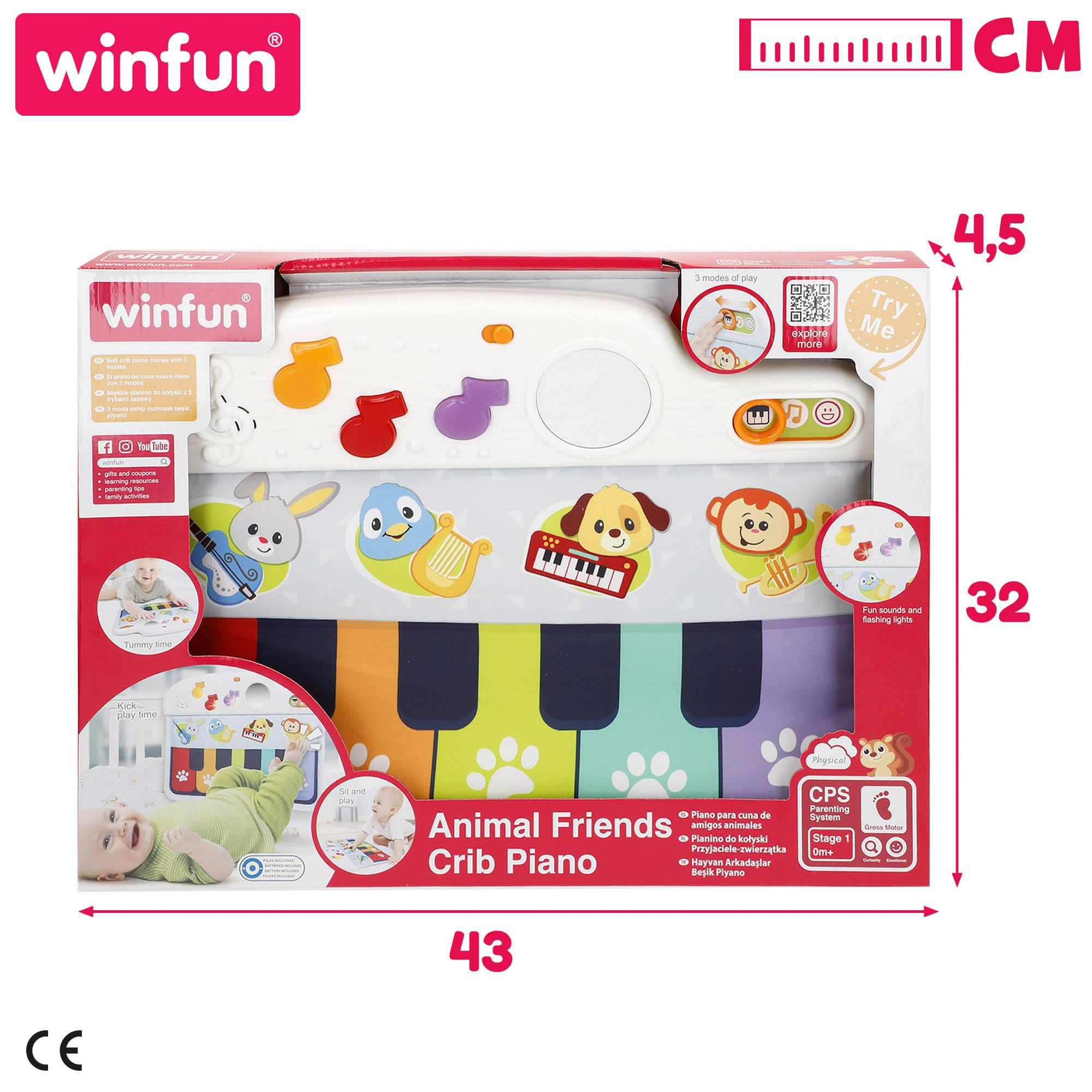 Winfun 46878 - Piano para bebés con luz y melodías para la cuna / Mi primer piano, juguete para bebes a partir de 0+, se toca con pataditas / Regalo bebé, Instrumentos musicales bebe