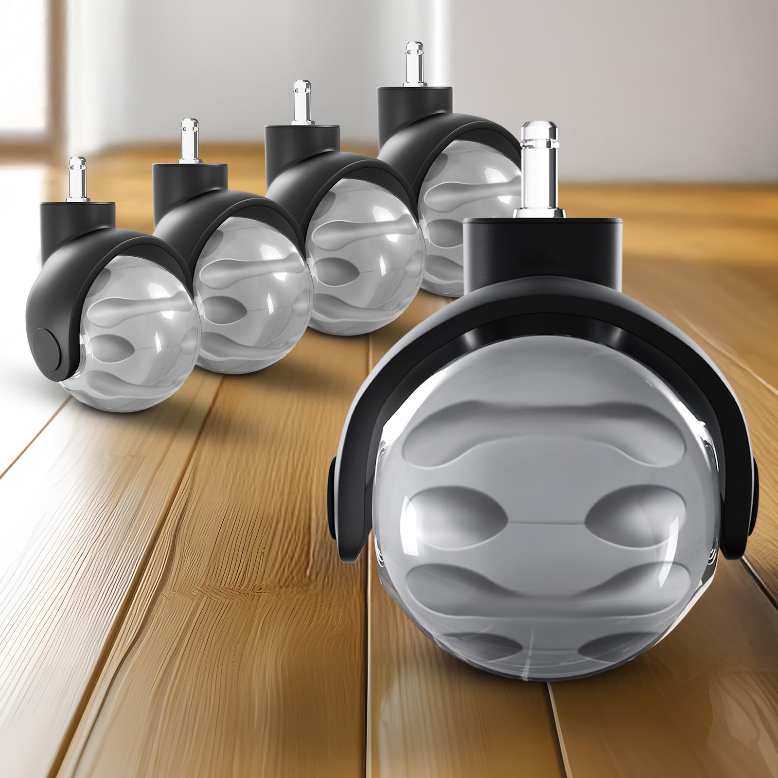 Sytopia Bürostuhl Rollen 5er Set in Grau, Rollen für Bürostühle 11 x 22 mm für Teppichböden, Hartboden, Bodenschutzmatte, Gaming Stuhl, Strapazierfähig, Glatt und Leise.