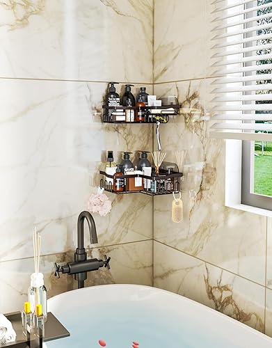 Miniatura 2 de HapiRm Paquete de 2 organizadores de ducha esquineros con soporte para jabón, organizador de ducha sin perforaciones con 11 ganchos, estante de baño